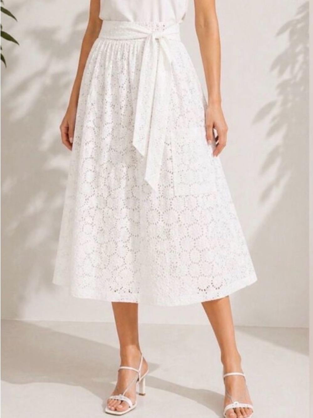 NEW Lilly Pulitzer PIER MIDI SKIRT w SASH Resort White Sunshine EYELET